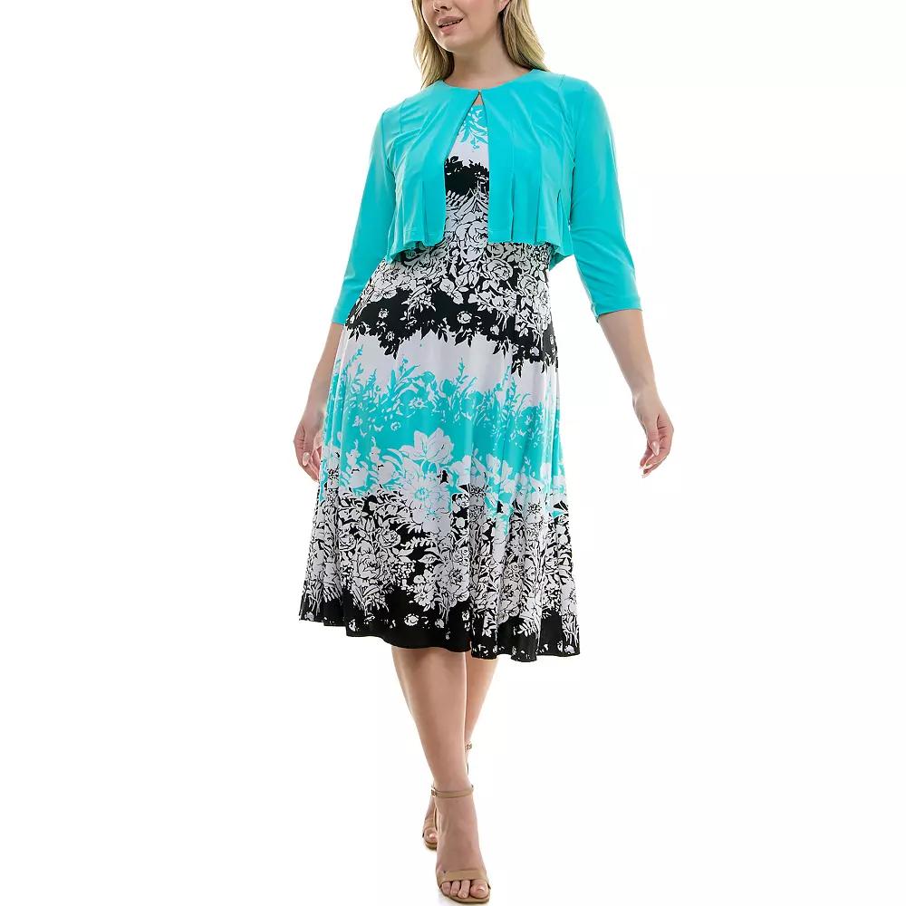 Women's Danny & Nicole 2-Piece Cardigan & Dress Set, Size: 10, Aqua Ivory Black Product Image