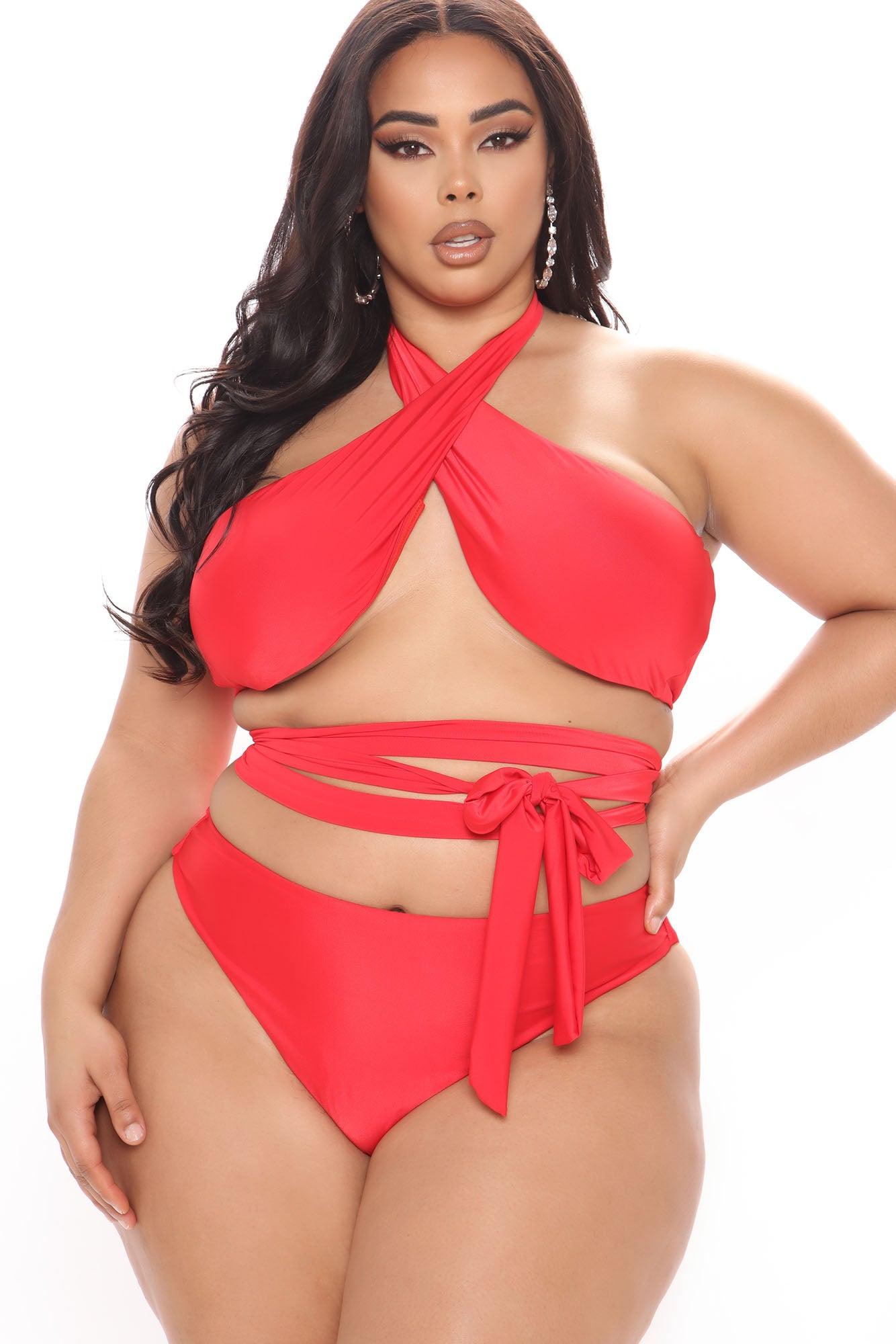 Pool Side Bae Wrapped Two Piece Swimsuit  - Red Product Image