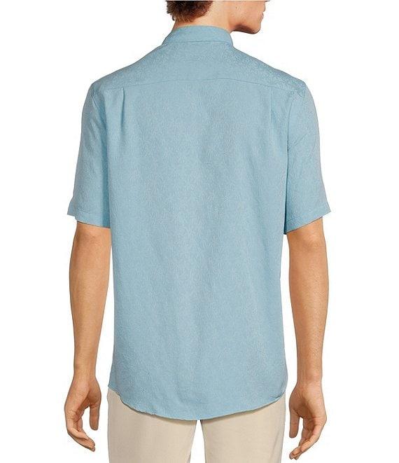Caribbean Big & Tall Palm Paradise Jacquard Solid Short Sleeve Woven Shirt Product Image