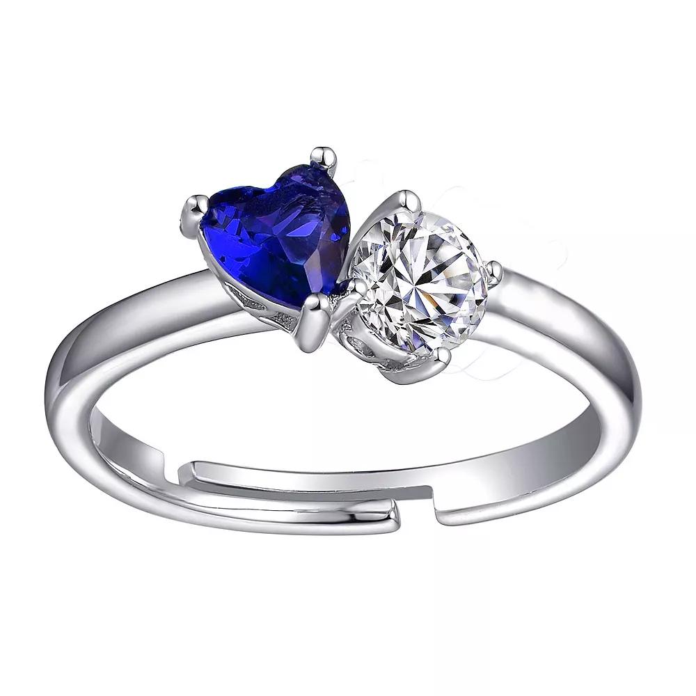 Sterling Silver Blue & White Cubic Zirconia Two-Stone Heart Promise Ring, Womens Sterling Blue Product Image