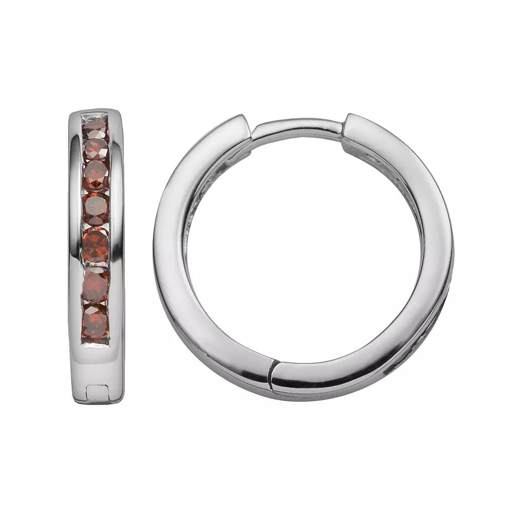 Jewelexcess Sterling Silver 1/2-ct. T.W. Red Diamond Hoop Earrings, Women's Product Image