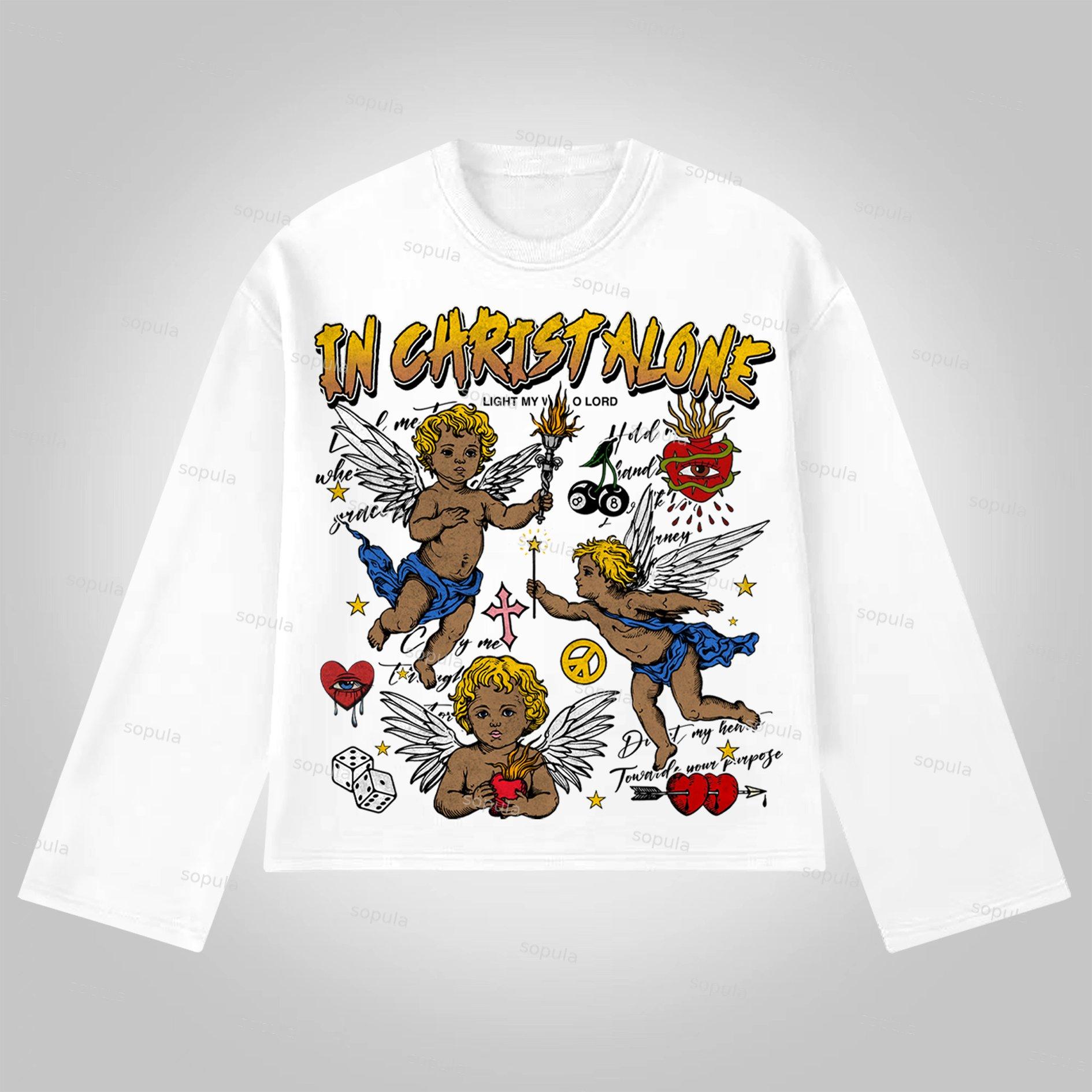 Sopula In Christ Alone Collage Printed Graphics Cotton Long Sleeve T-Shirt Product Image