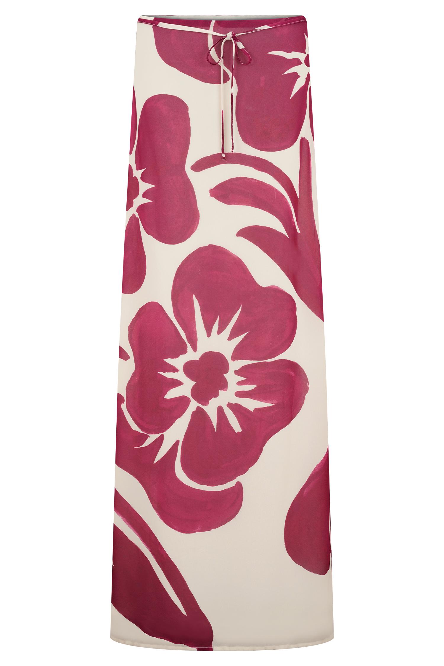 Katalina Chiffon Maxi Skirt - Red Deco Fleur Print Product Image