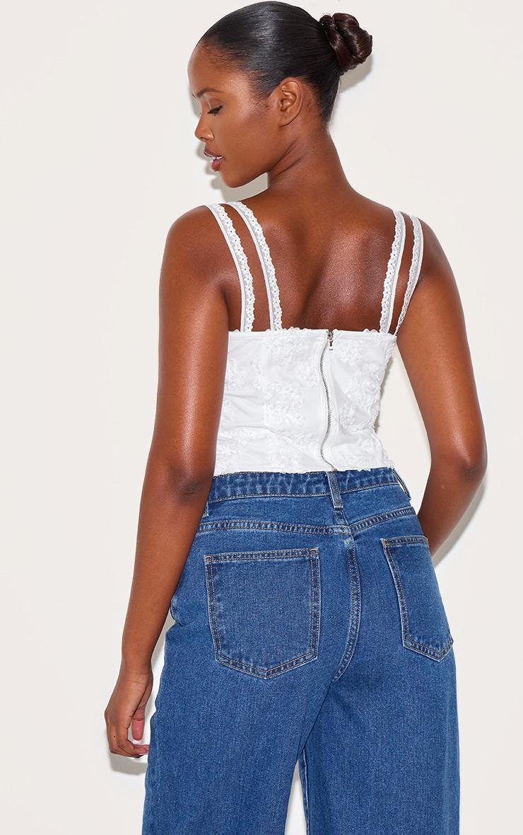 White Floral Textured Boned Corset Product Image