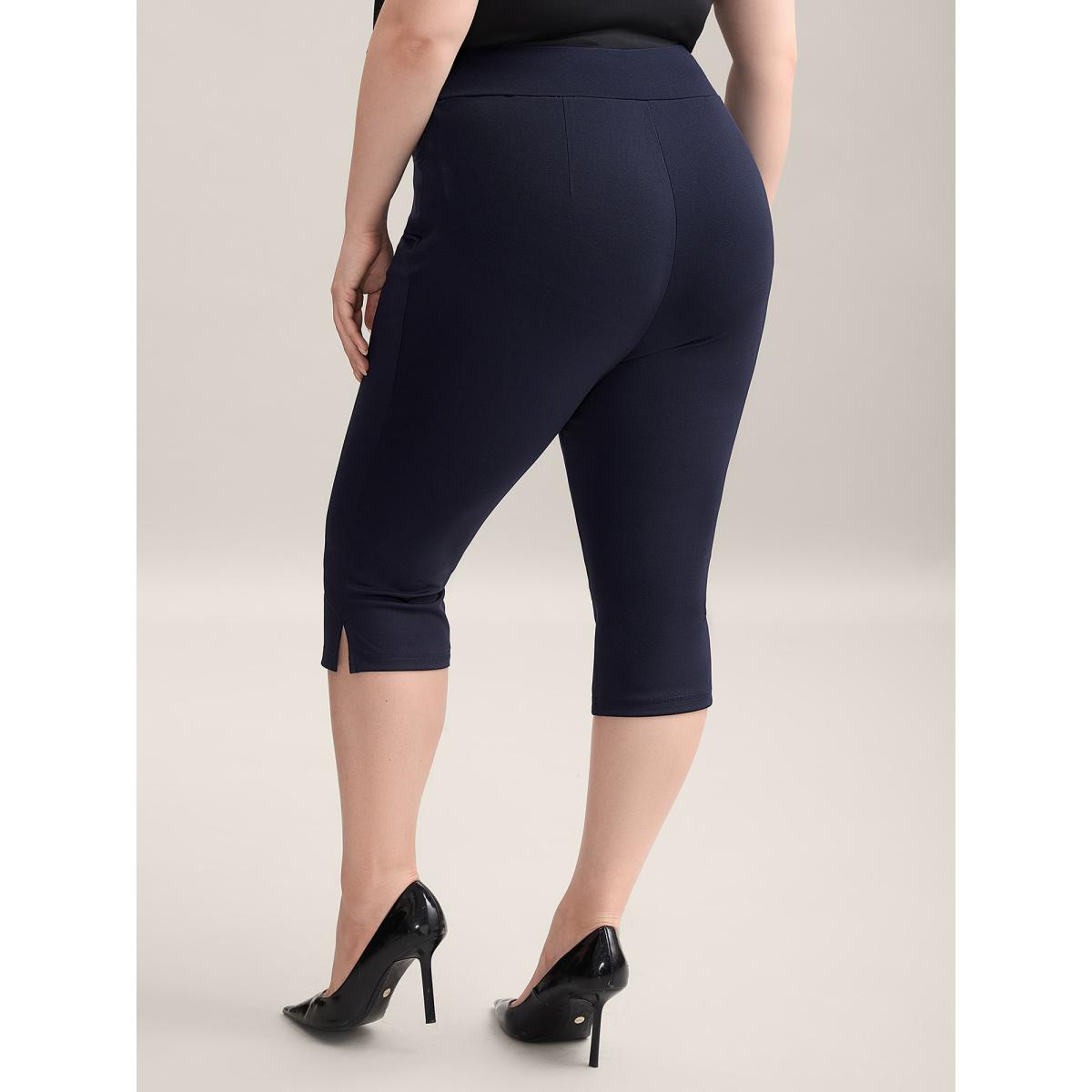Plus Size Stretchy Waist Slit Tight-Fit Leggings Women Midnight Workwear Essentials Skinny Mid Rise Work Pants BloomChic 18-20/2X Product Image