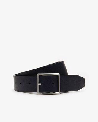 Men's Double Buckle Reversible Satin And Grained Leather Belt Product Image