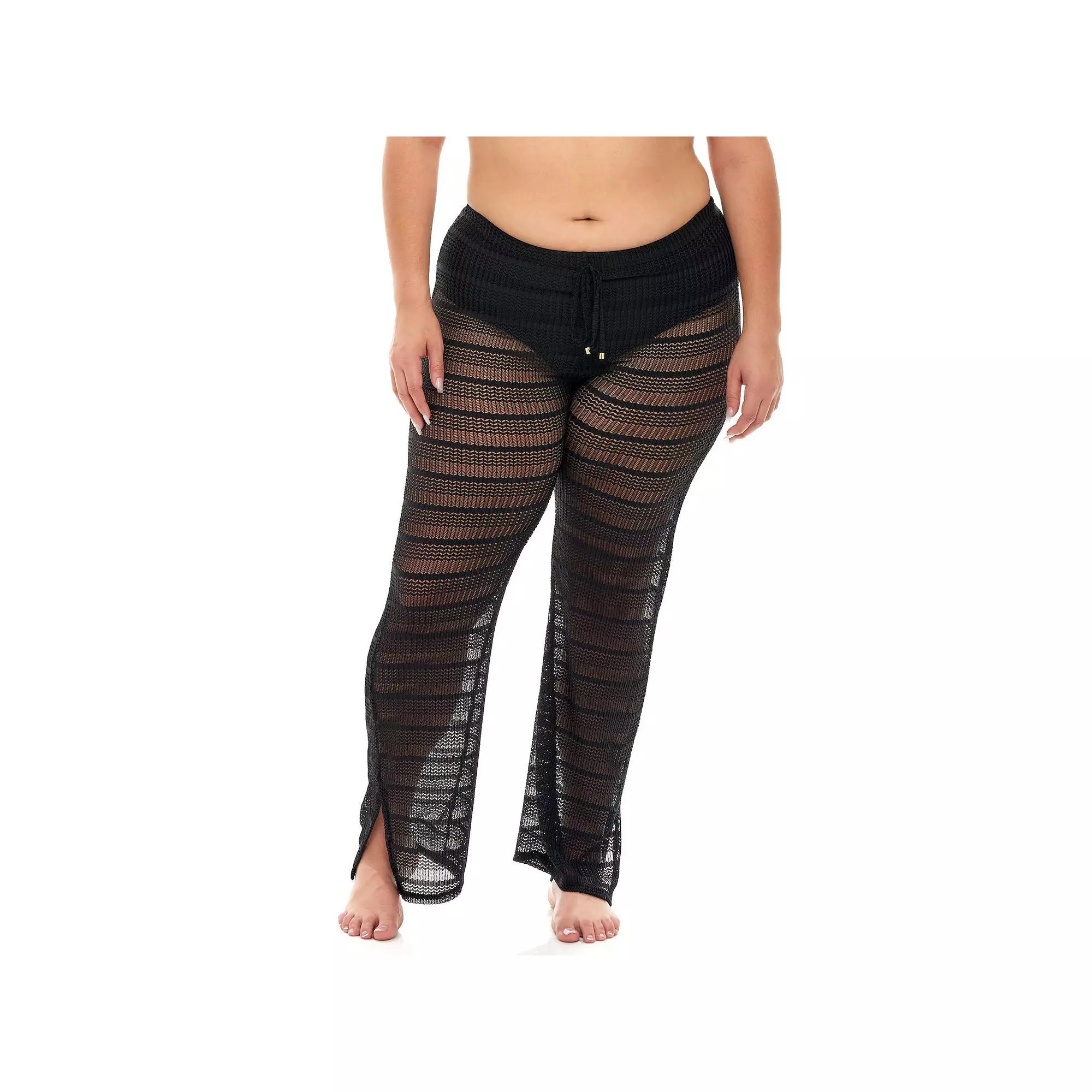 Plus Size Jordan Taylor Sheer Swim Cover-Up Herringbone Pants, Women's, Size: 3XL, Black Product Image