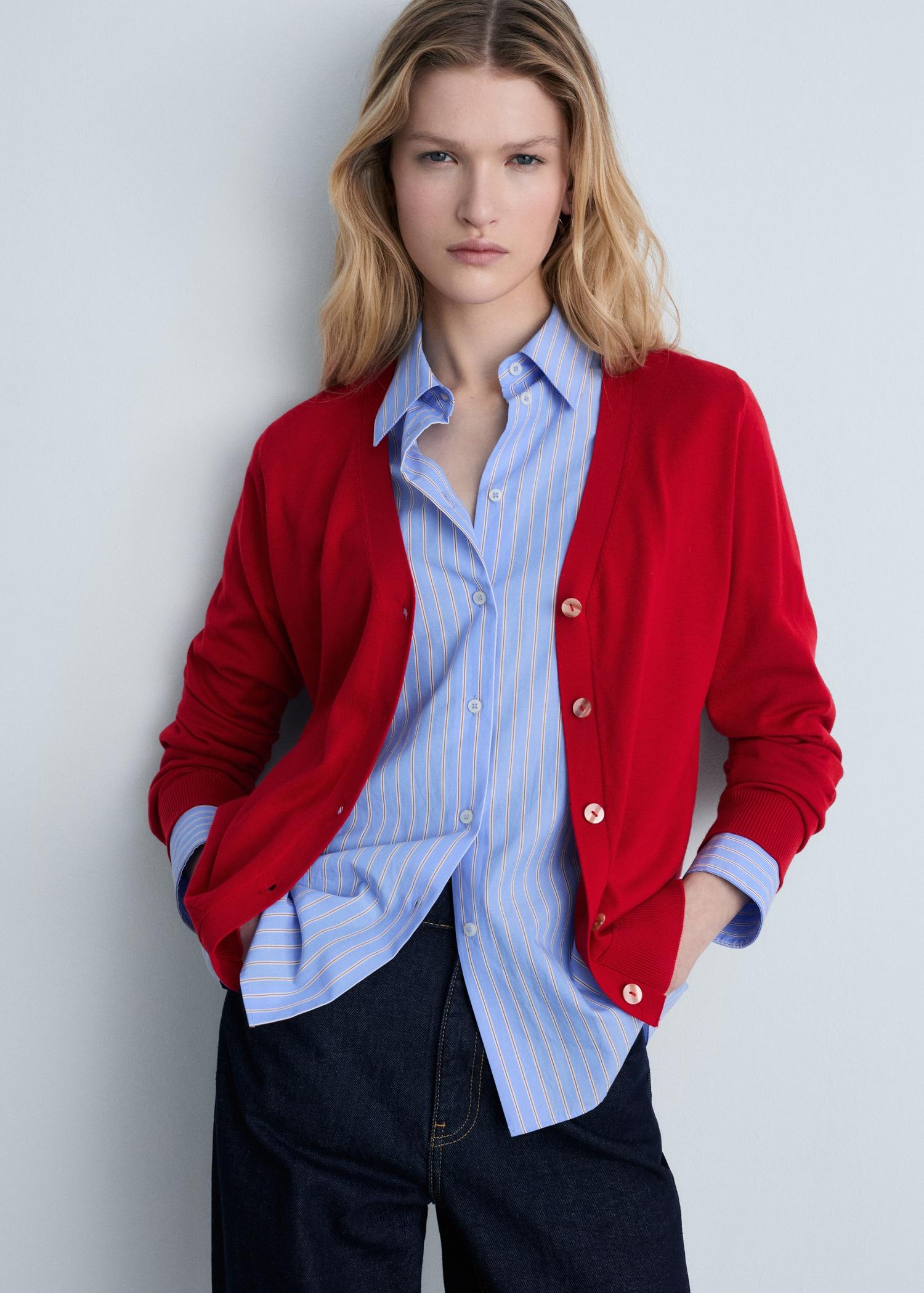 Mulberry silk-blend ribbed cardigan - Women | MANGO USA Product Image