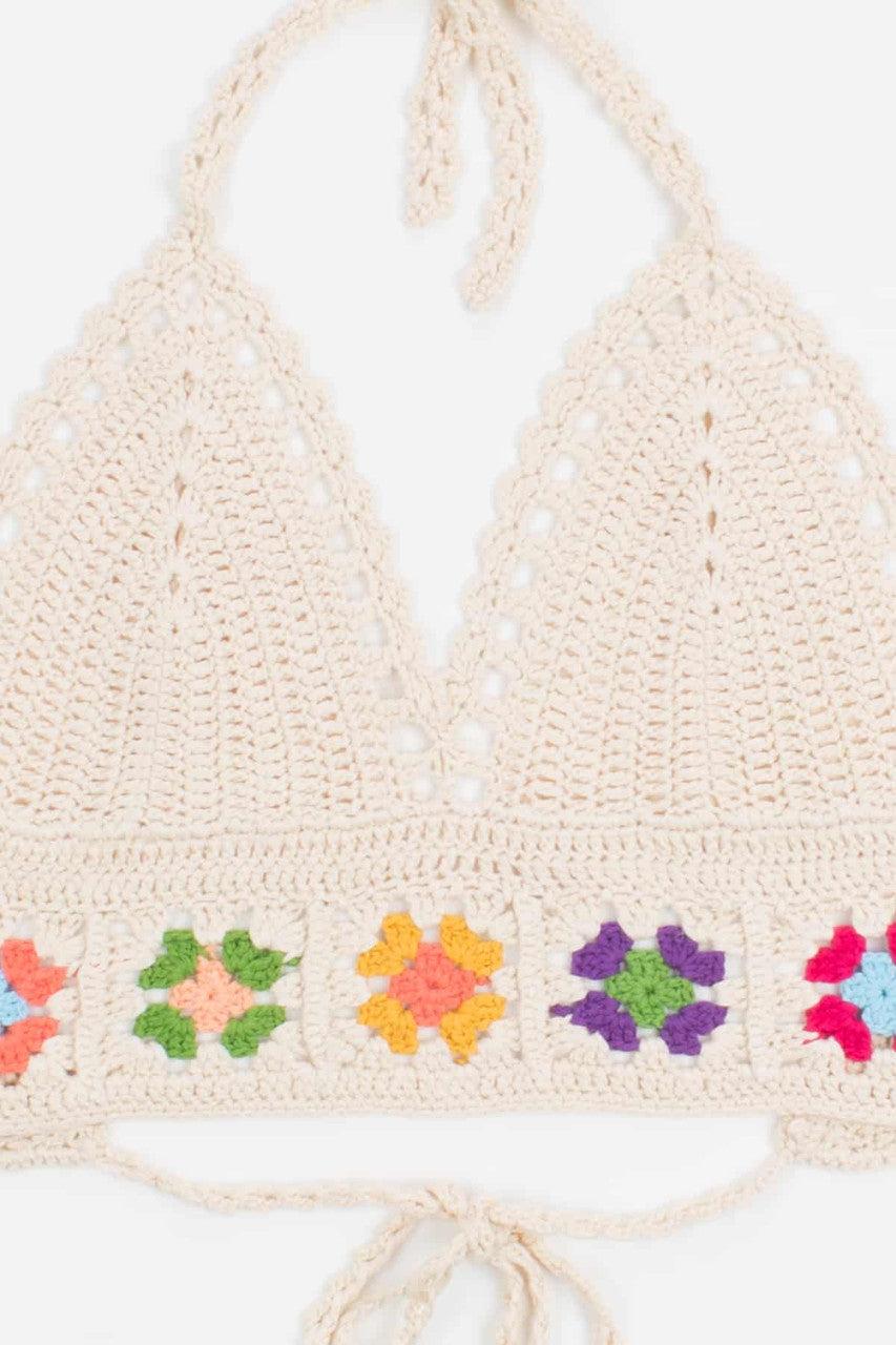 Crochet Flower Detail Tie Top Product Image