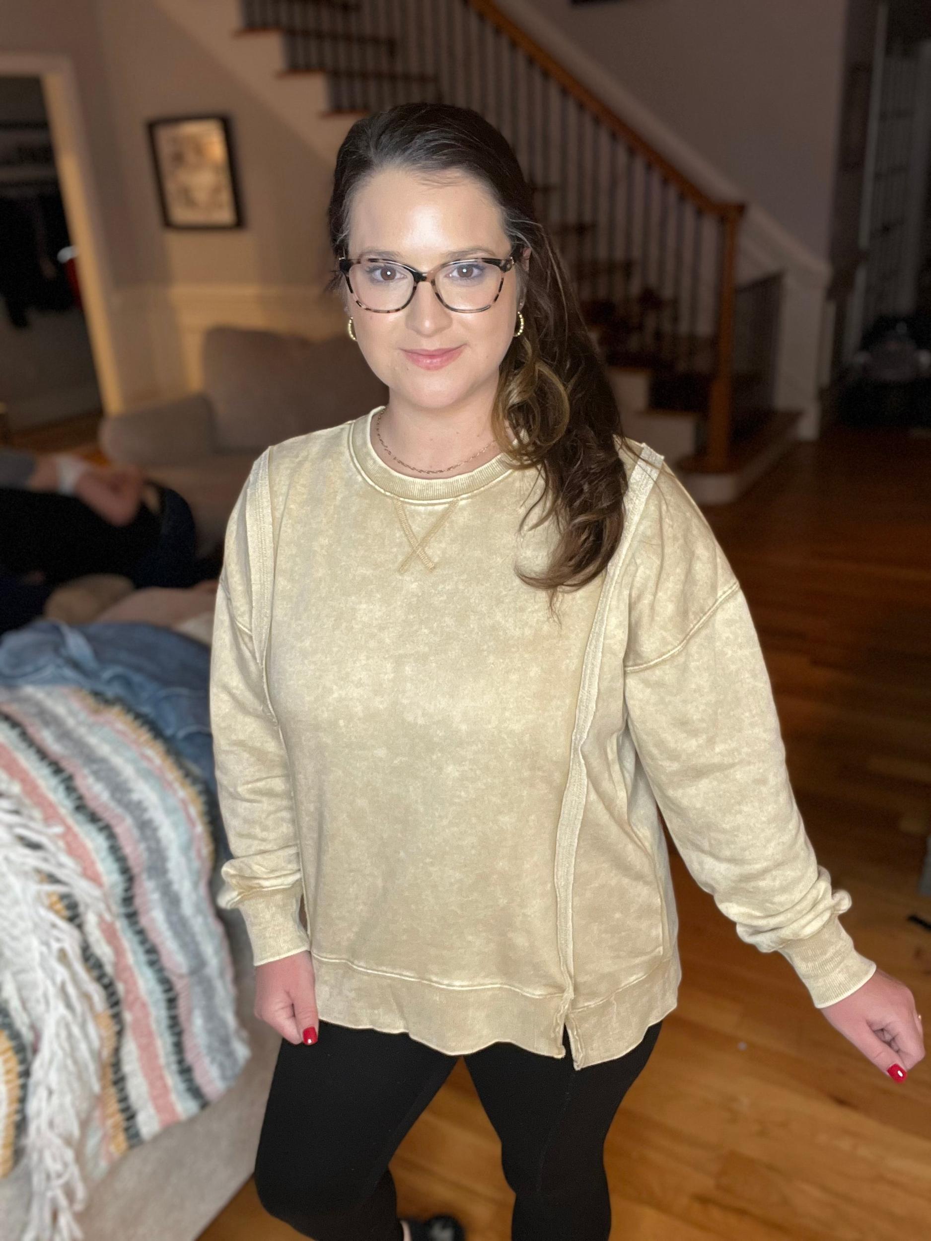 French Terry Top- Beige Product Image