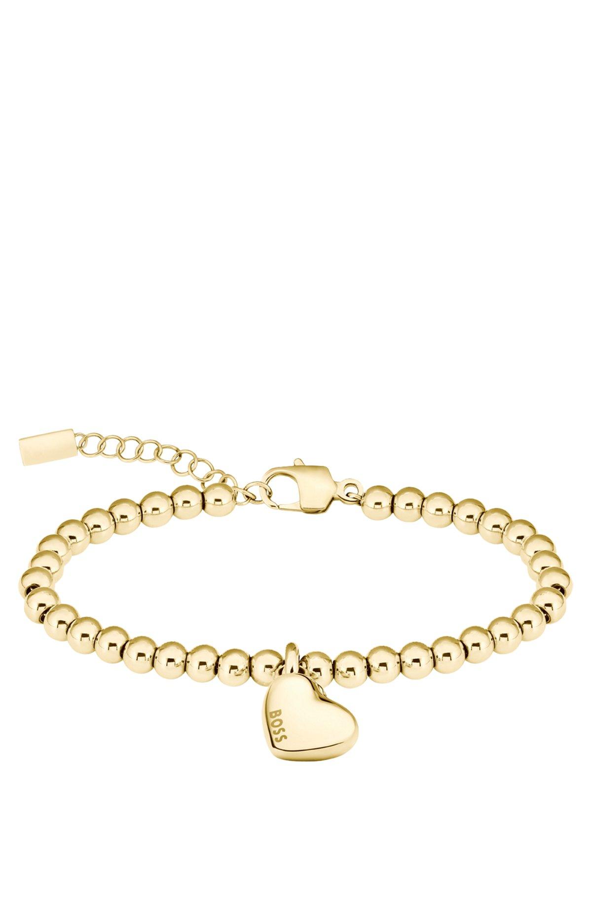 Gold-tone beaded bracelet with logo heart charm Product Image