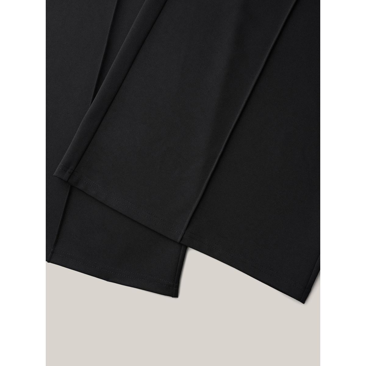 Plus Size No-Gap Waist Seamed Side Button Pants Women Black Workwear Essentials Wide Leg Mid Rise Work Pants BloomChic 14-16/1X Product Image