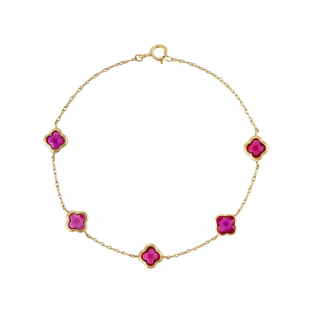 Tiara 10k Gold Gemstone Clover Cut Station Bracelet, Women's, Size: 7.25", Created Red Product Image