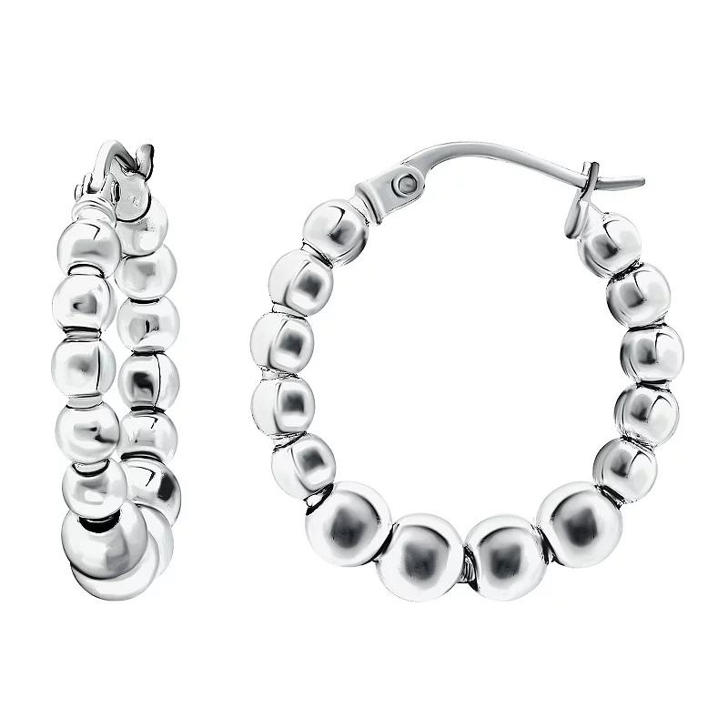 Aleure Precioso Sterling Silver Graduated Bead Hoop Earrings, Women's, Silver Tone Product Image