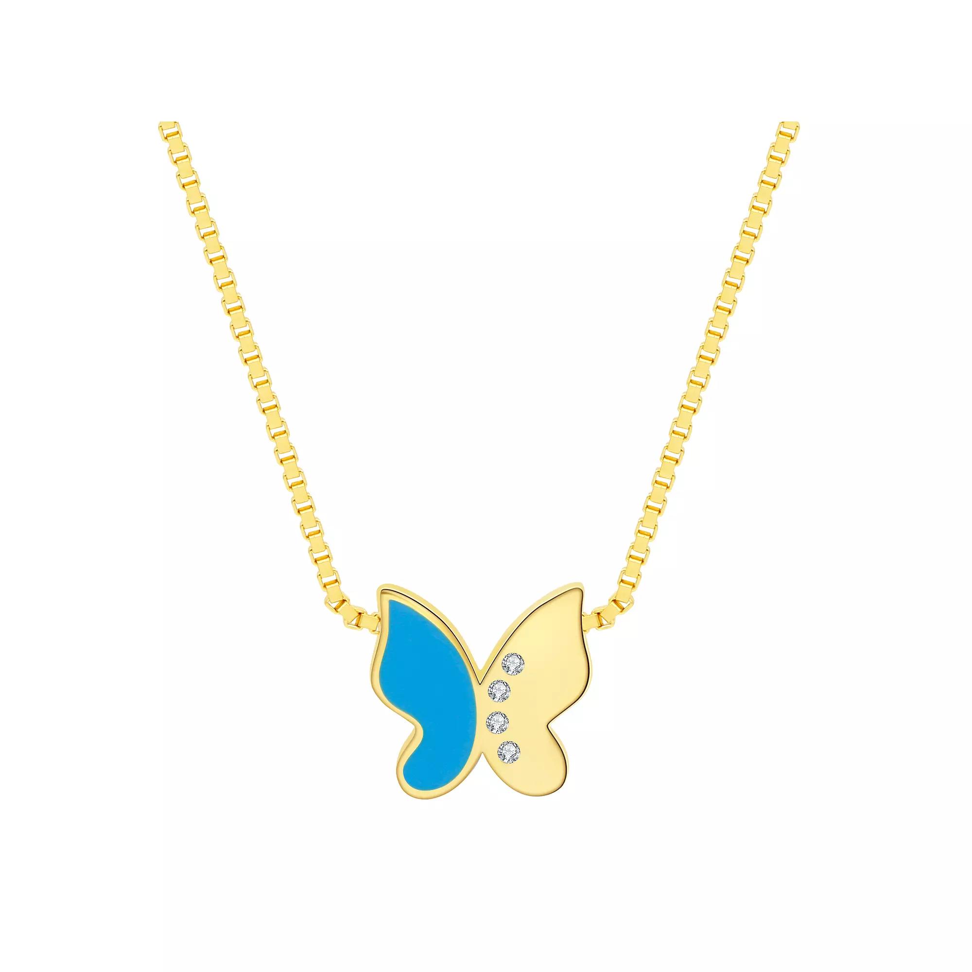 Enamorata Blue Enamel & Cubic Zirconia Butterfly Necklace, Womens Gold Tone Blue Product Image