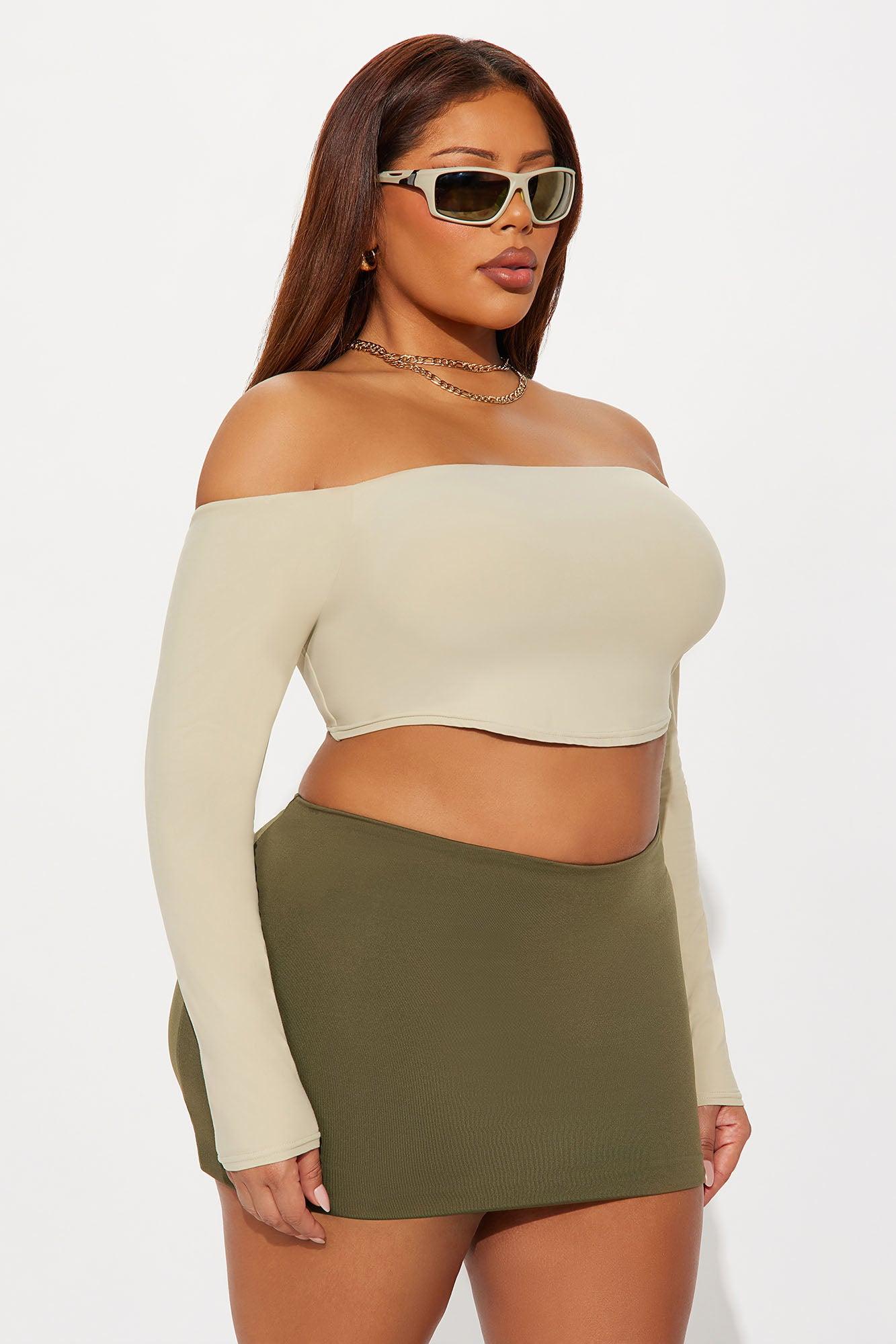 Second Skin Off Shoulder Cropped Top - Stone Female Product Image