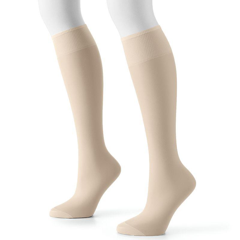 Hanes® 2-pk. Silk Reflections Silky Sheer Knee-High Pantyhose, Women's, Little Color Product Image