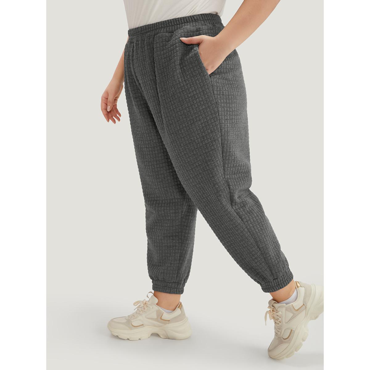 Plain Texture High Rise Sweatpant DimGray Plus Size Women Casual Dailywear Texture 26/4X Bloomchic Product Image