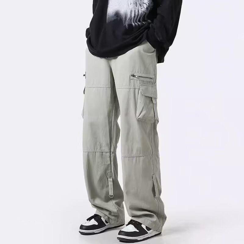 High Waist Plain Wide Leg Cargo Pants Product Image
