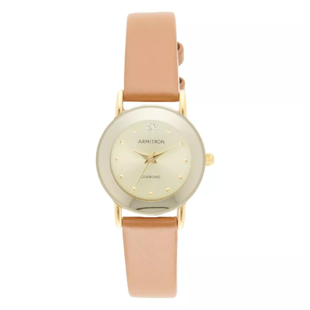 Armitron Women's Diamond Accent Sunray Dial Leather Strap Watch - 75-2447CHGPHY,  Product Image