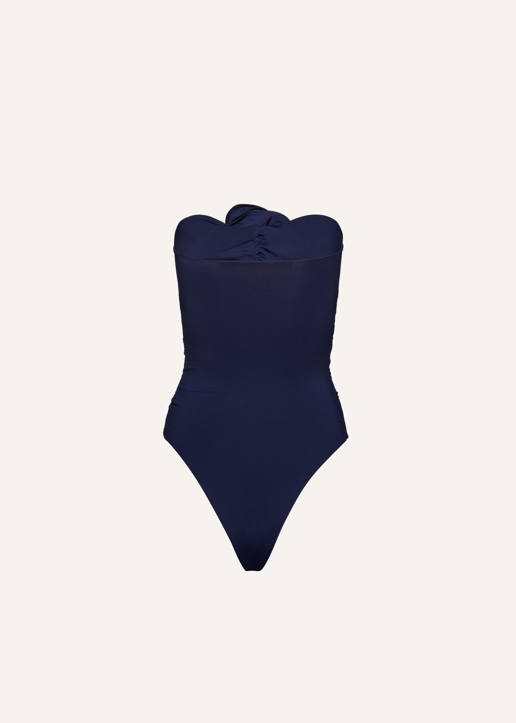 Flower appliqué strapless cutout swimsuit in navy Product Image
