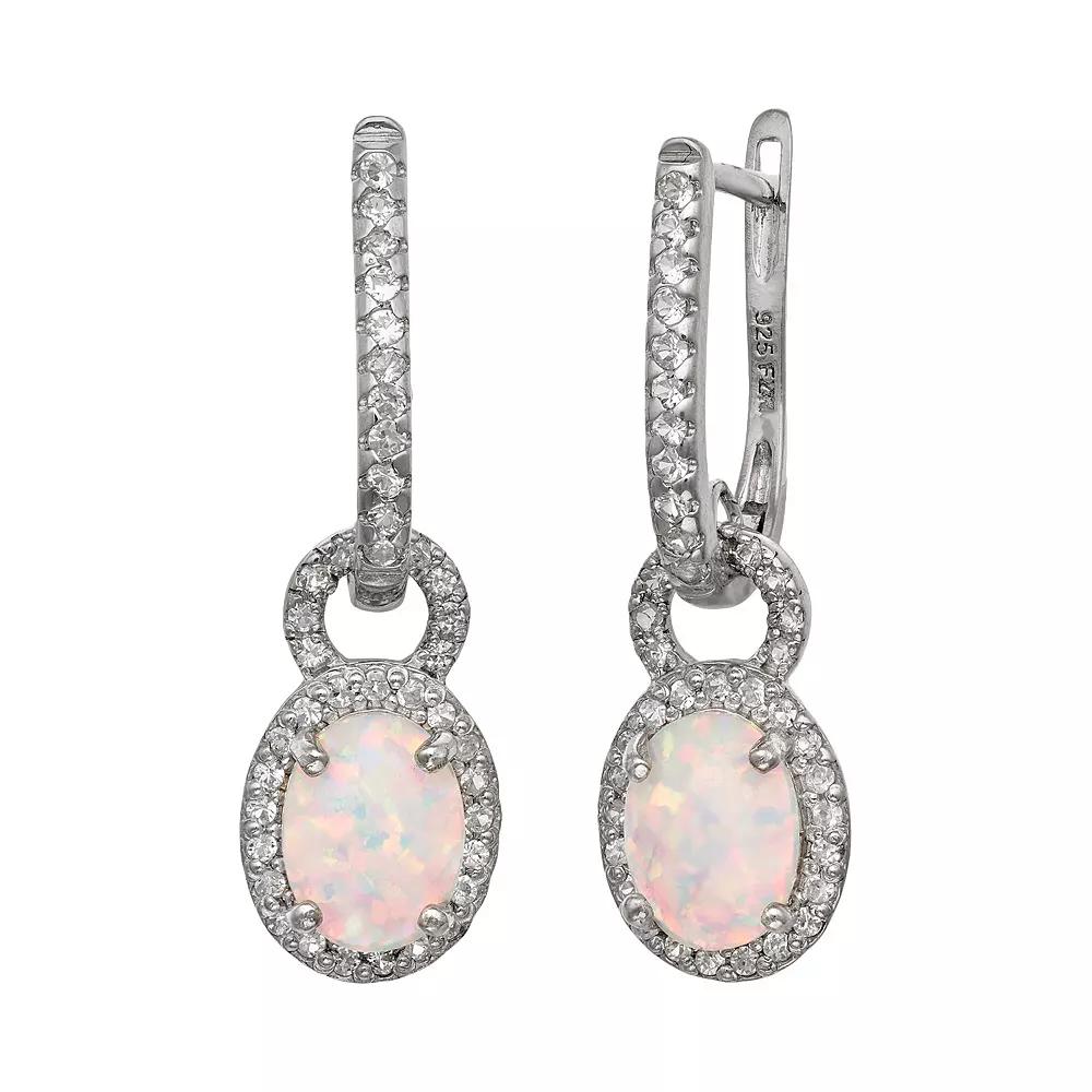 Designs by Gioelli Sterling Silver Lab-Created Opal and Lab-Created White Sapphire Oval Halo Drop Earrings, Women's, Multi Product Image