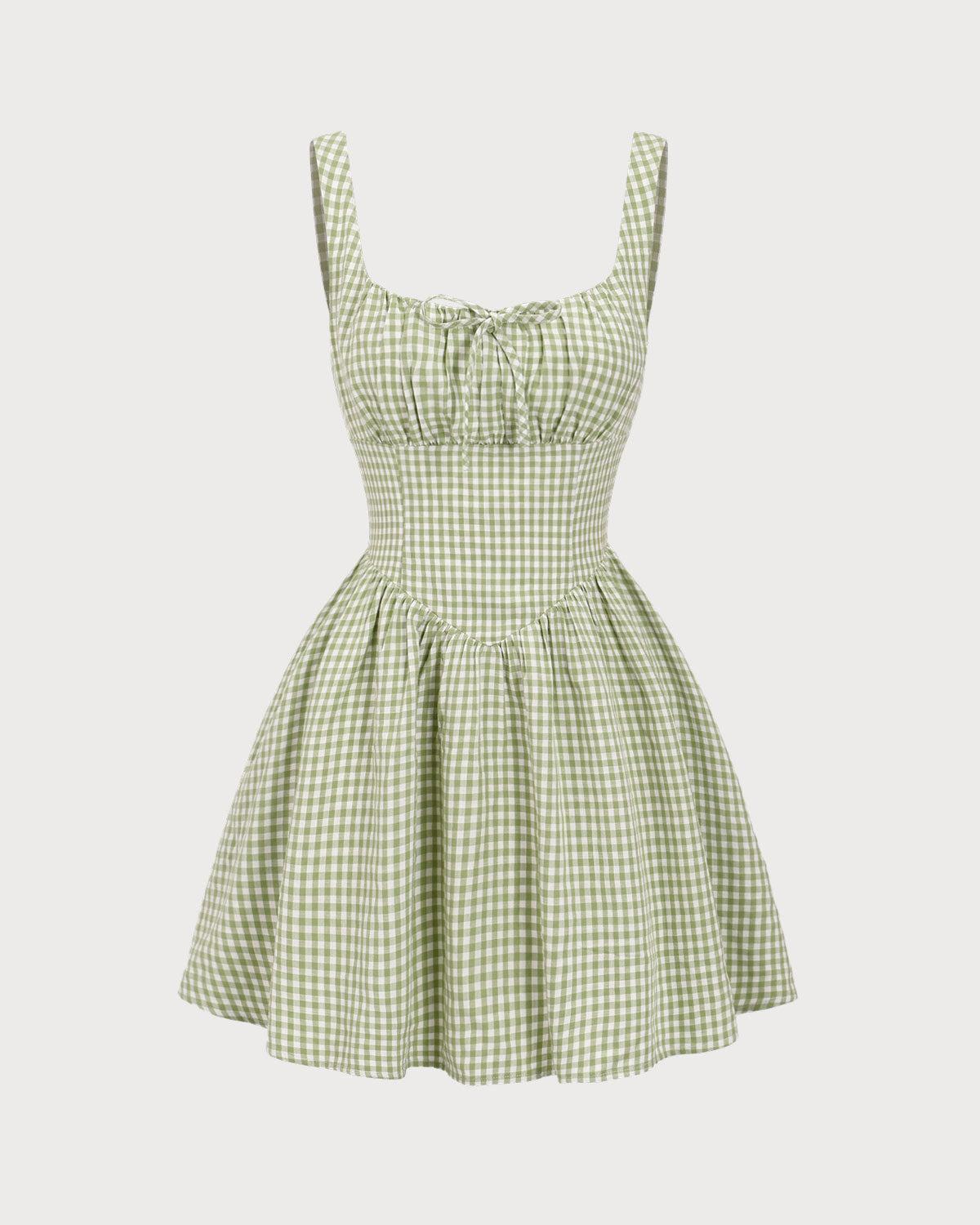 Green Plaid Ruched Slip Mini Dress Product Image