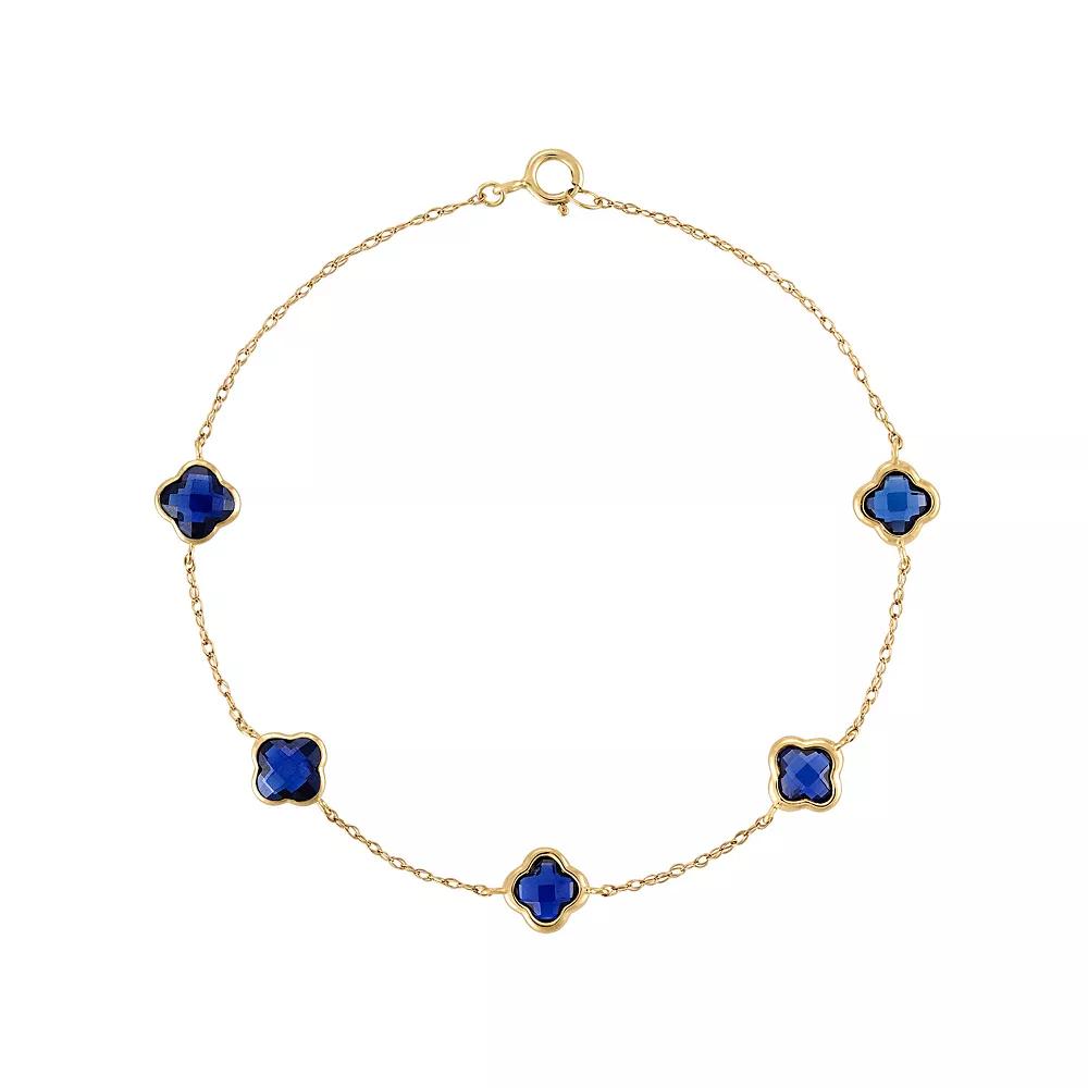 Tiara 10k Gold Gemstone Clover Cut Station Bracelet, Women's, Size: 7.25", Created Blue Product Image