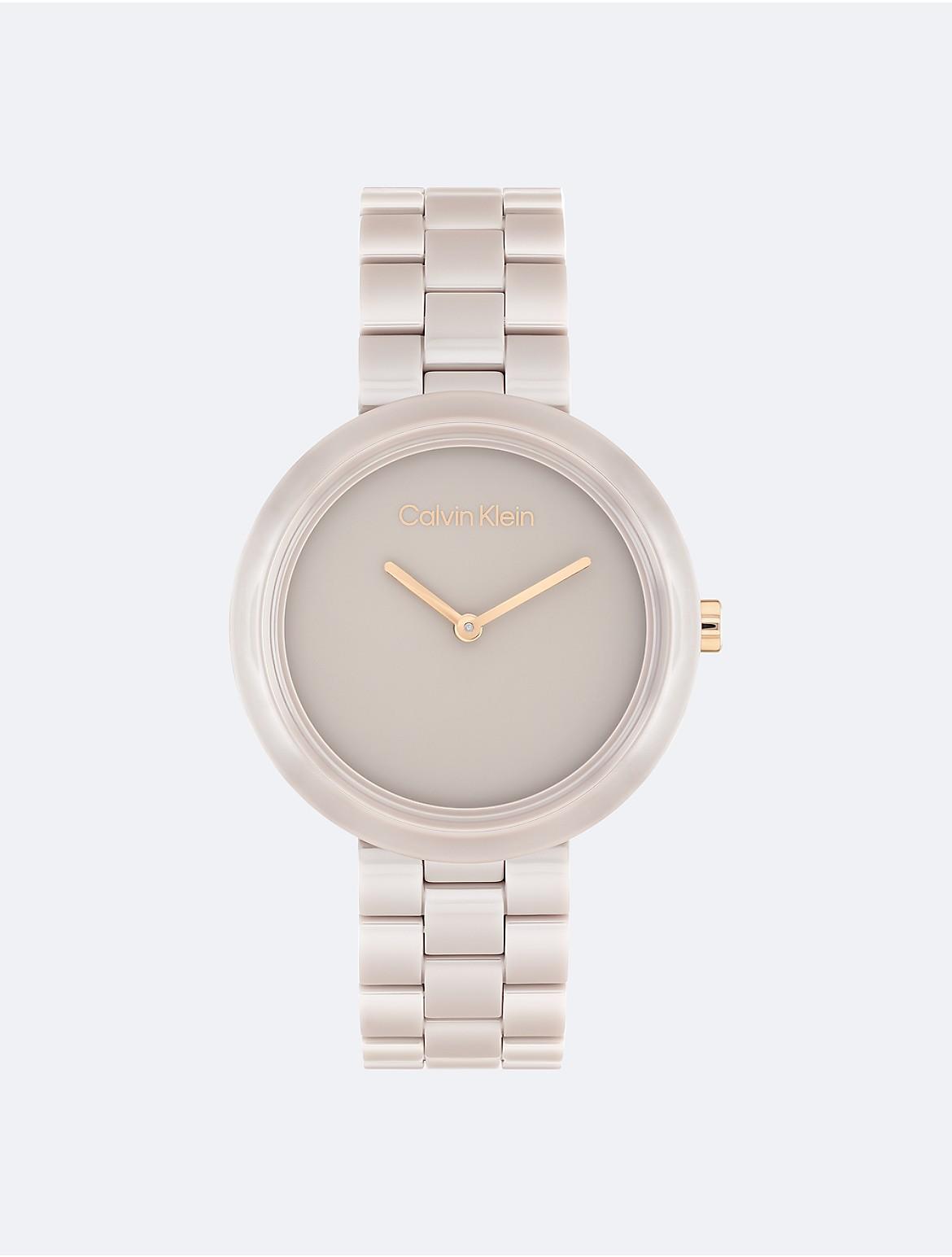 Calvin Klein Womens Monochromatic Ceramic Case Watch - Metallic Product Image
