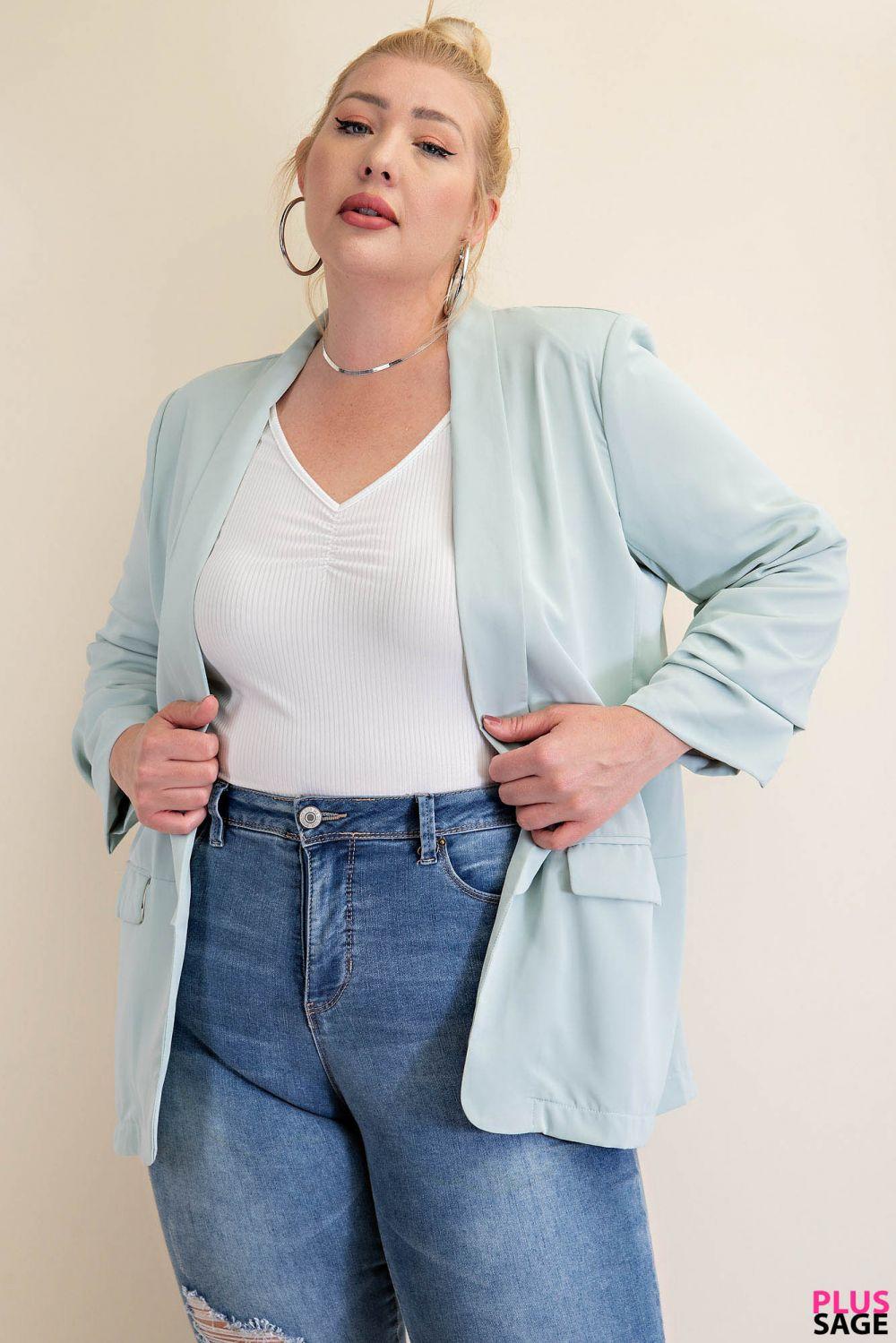 5524   Traci Ruched Sleeve Lined Blazer - Reg & Plus! Product Image