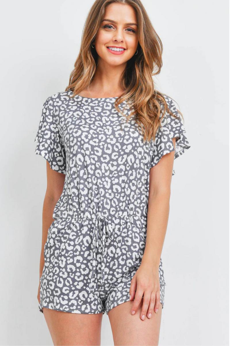 Leopard Butterfly Sleeve Romper Product Image