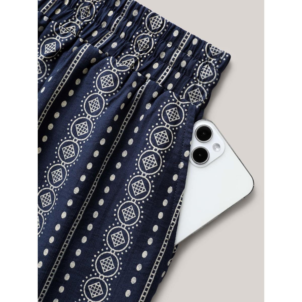 Plus Size Boho Stripe Tassel Wide-Leg Pants Women Indigo Boho Straight Leg Mid Rise Vacation Pants BloomChic 22-24/3X Product Image