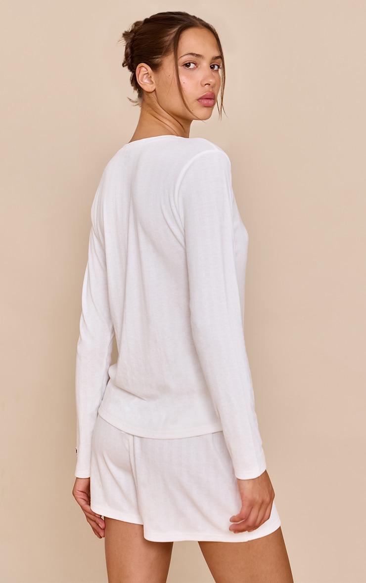 PRETTYLITTLETHING White Embroidered Pointelle Short Pj Set Product Image