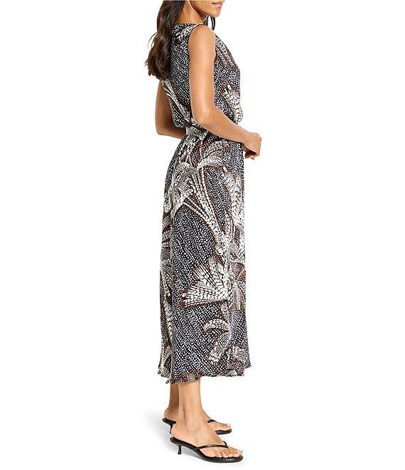 NIC + ZOE Bianca Palms Print Boat Neck Sleeveless Blouson Dress Product Image
