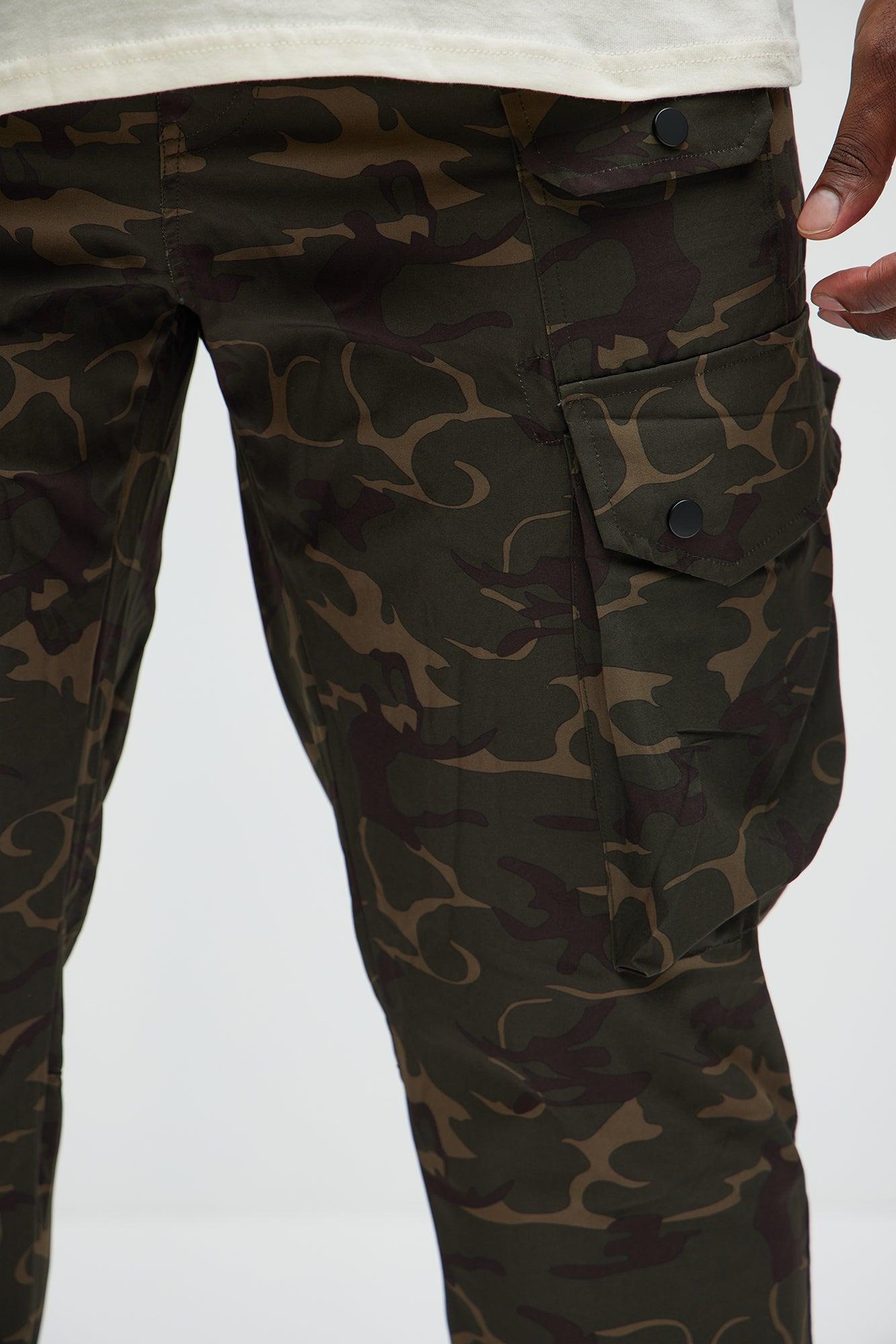 More Than One Nylon Straight Cargo Pants - Camouflage Product Image