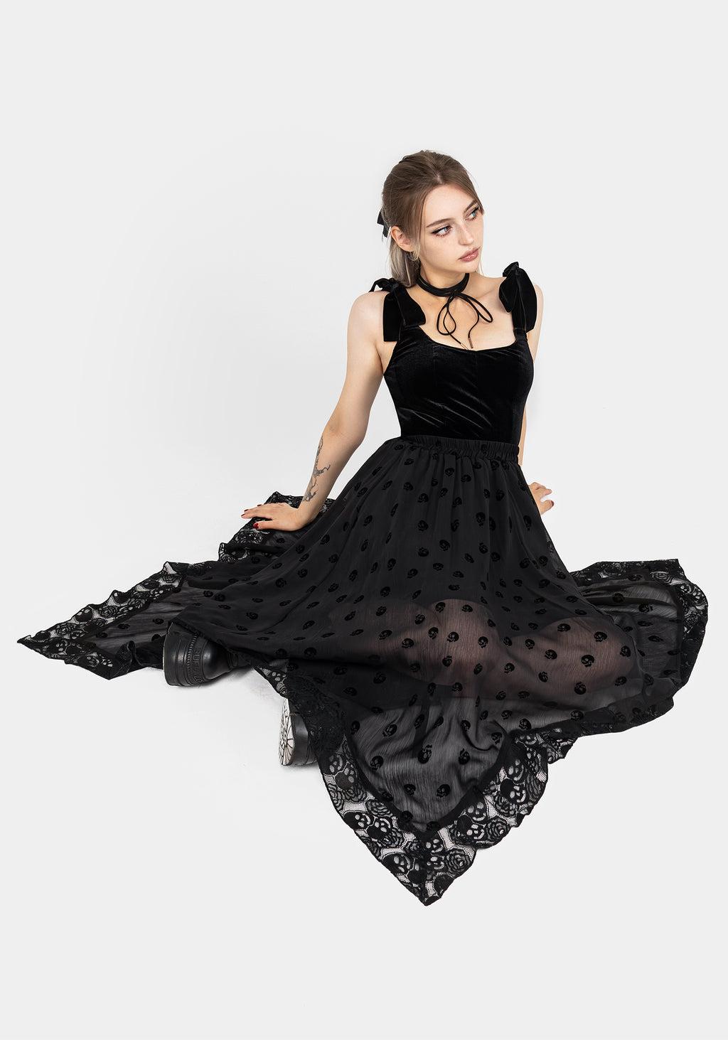 Bones Flocked Chiffon Handkerchief Hem Skirt Product Image