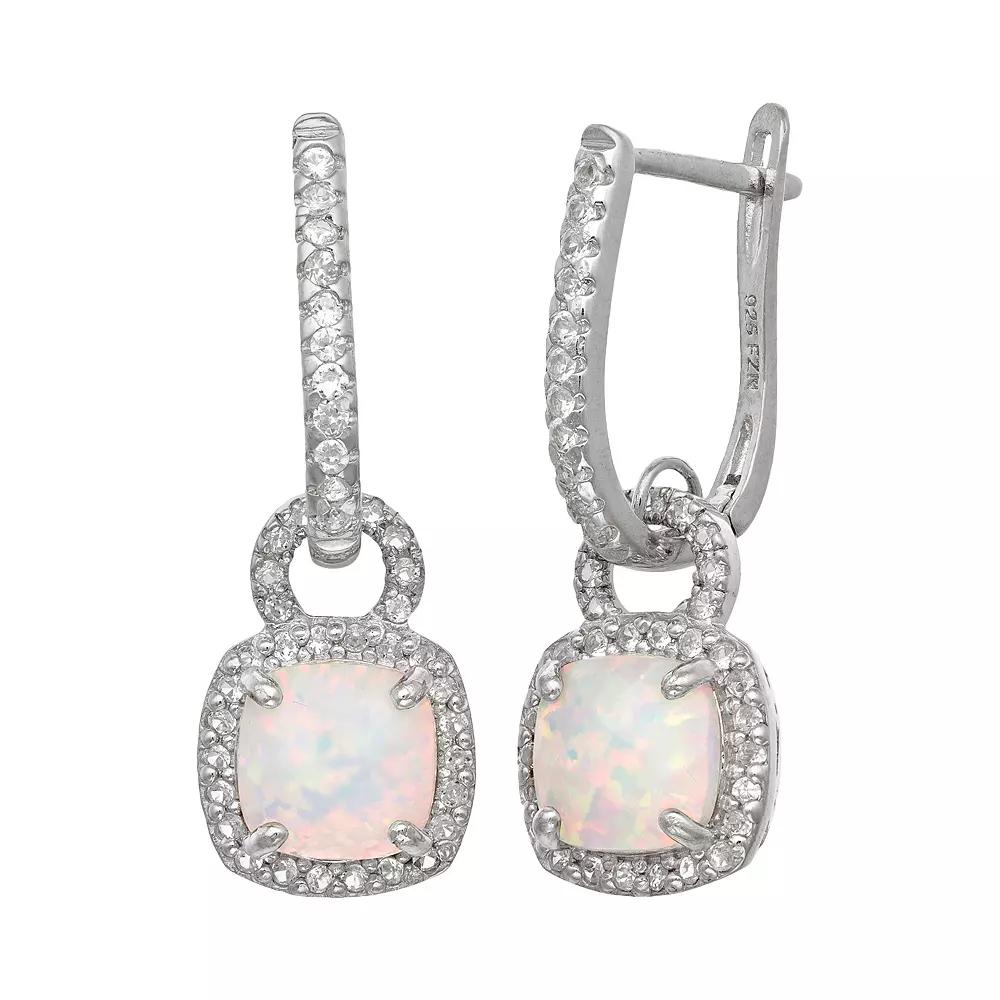 Designs by Gioelli Sterling Silver Lab-Created Opal and Lab-Created White Sapphire Square Halo Drop Earrings, Women's, Multi Product Image