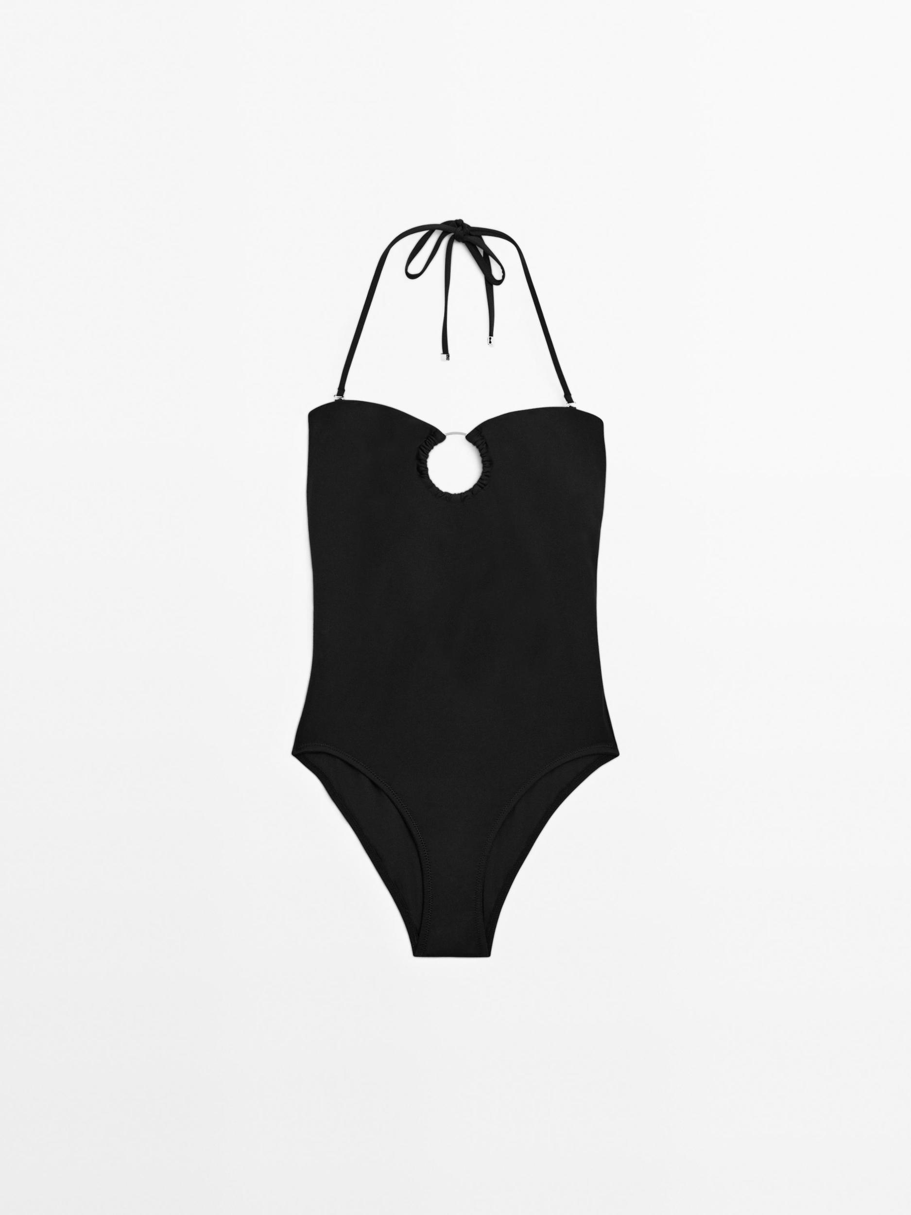 Bandeau swimsuit with metal piece detail Product Image