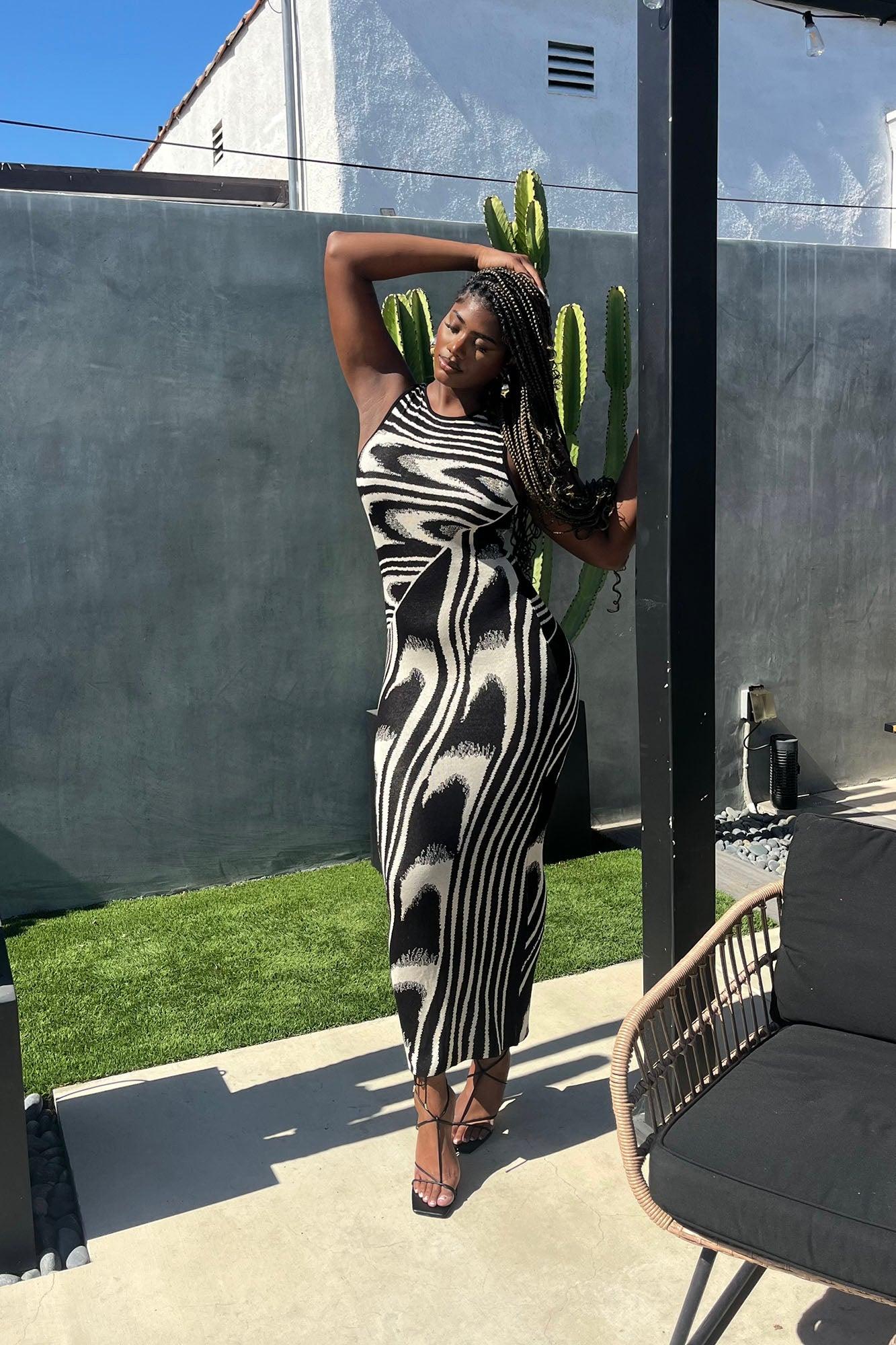 Kira Sweater Maxi Dress - Black/White Female Product Image