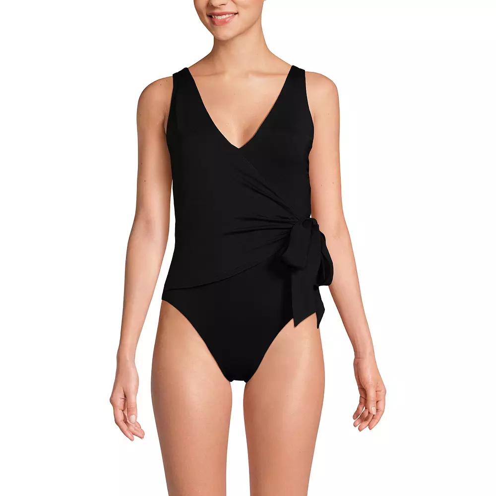 Women's Lands' End Side Tie Wrap High Leg One-Piece Swimsuit,  Product Image