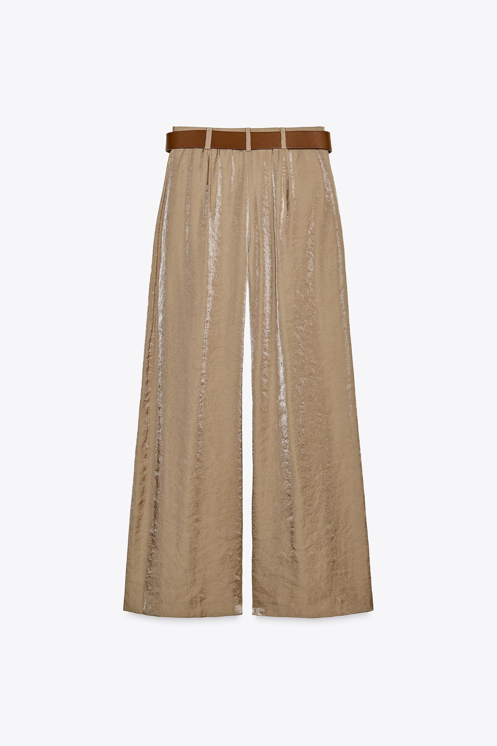 SATIN WIDE-LEG BELTED PANTS Product Image