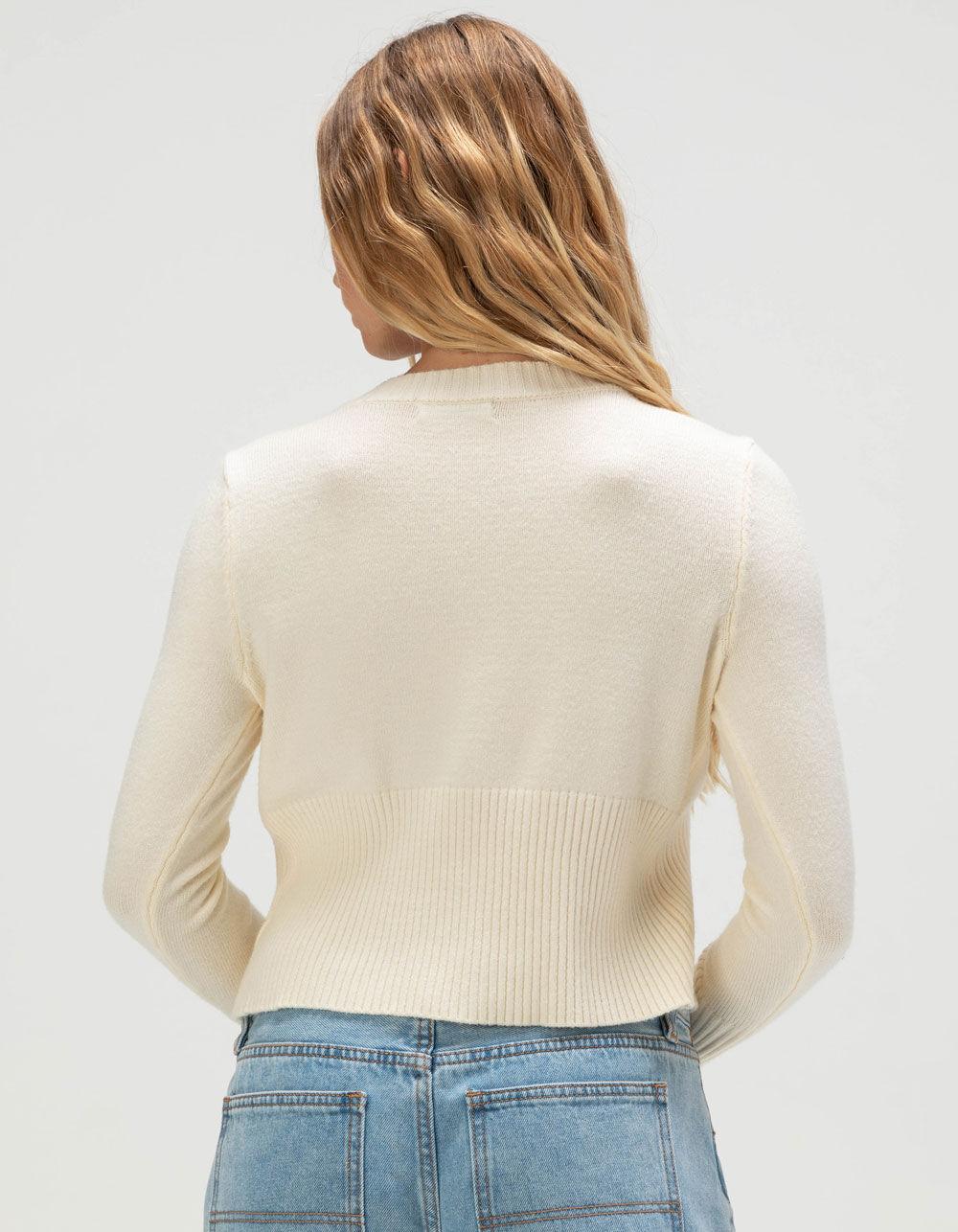 RSQ Womens High Rib Boyfriend Cardigan - CREAM Product Image