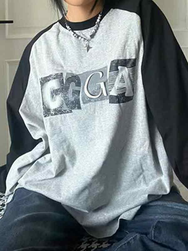 Letter Print Raglan Oversized Long Sleeve Tee Product Image
