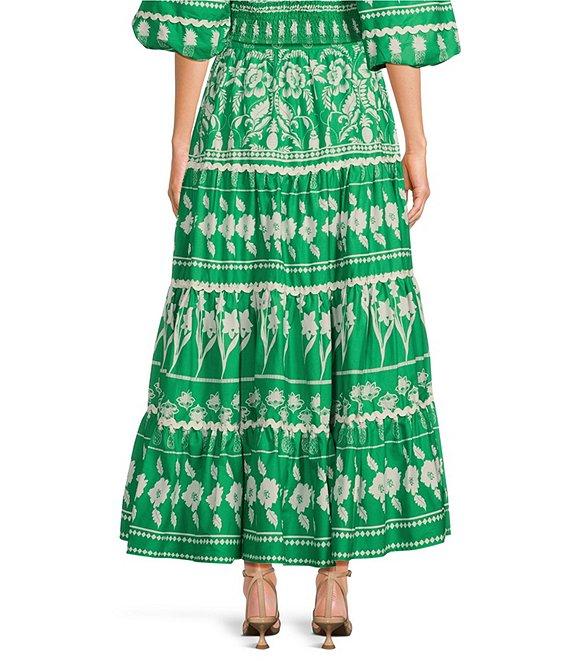 Sugarlips Coordinating Printed Off The Shoulder Short Puff Sleeve Rick Rack Trimmed Smocked Crop Top Product Image