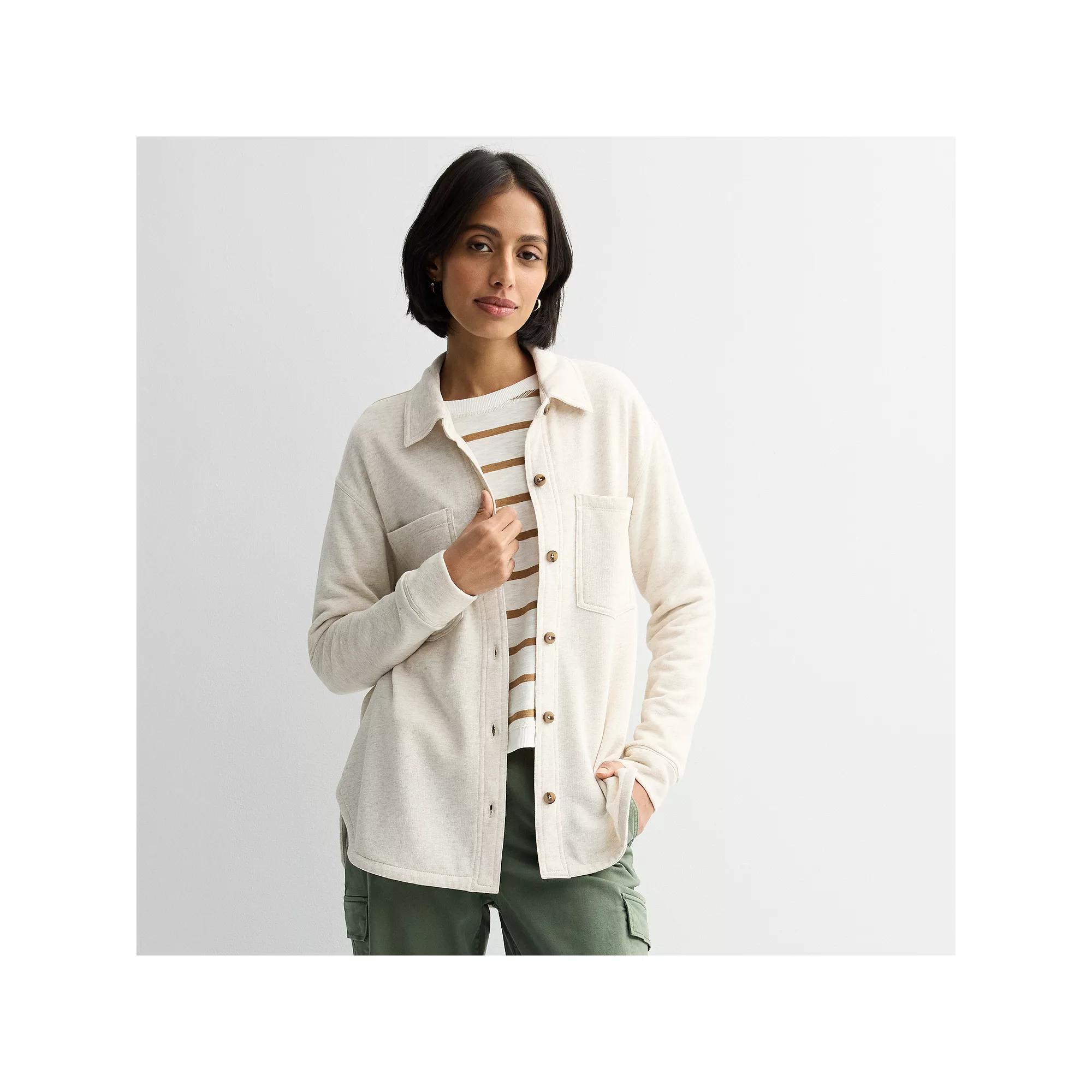 Women's Sonoma Goods For Life® Knit Fleece Shacket, Size: Small, Beige Grey Product Image