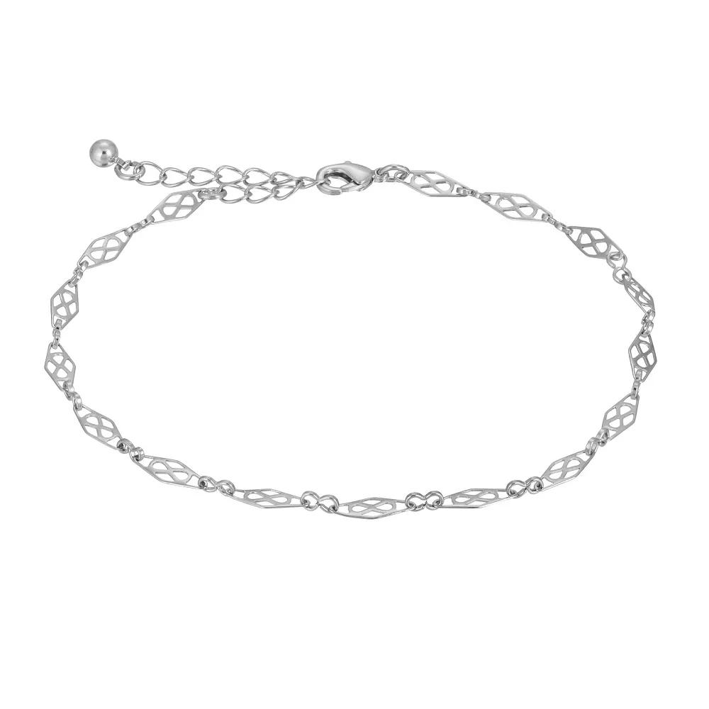 1928 Silver Tone Twisted Rope Chain Anklet, Womens, Grey Product Image