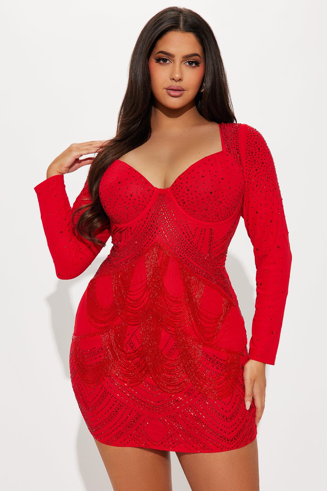 Celeste Rhinestone Mini Dress - Red Product Image