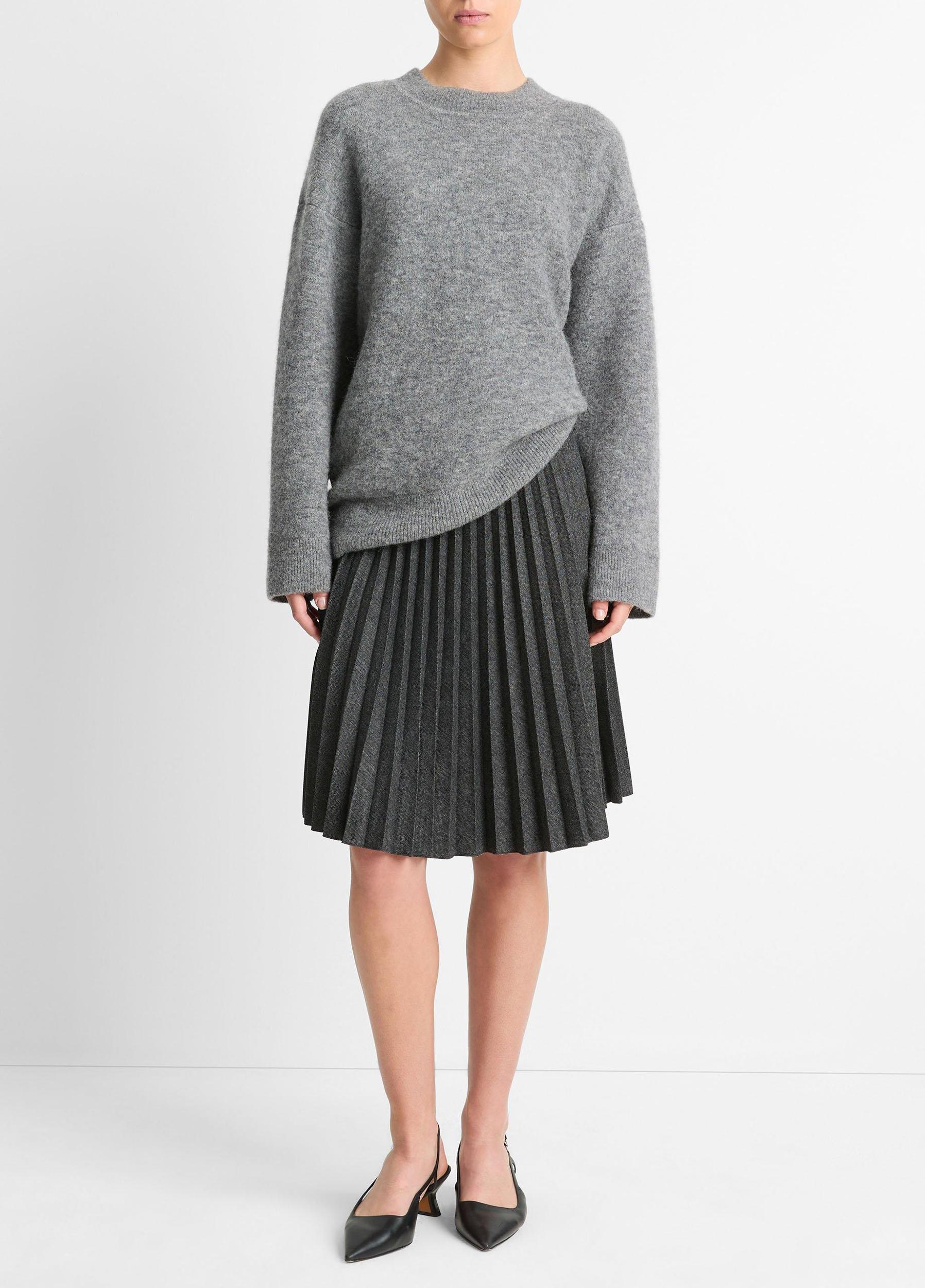 Pleated Italian Herringbone Wool-Blend Skirt Product Image