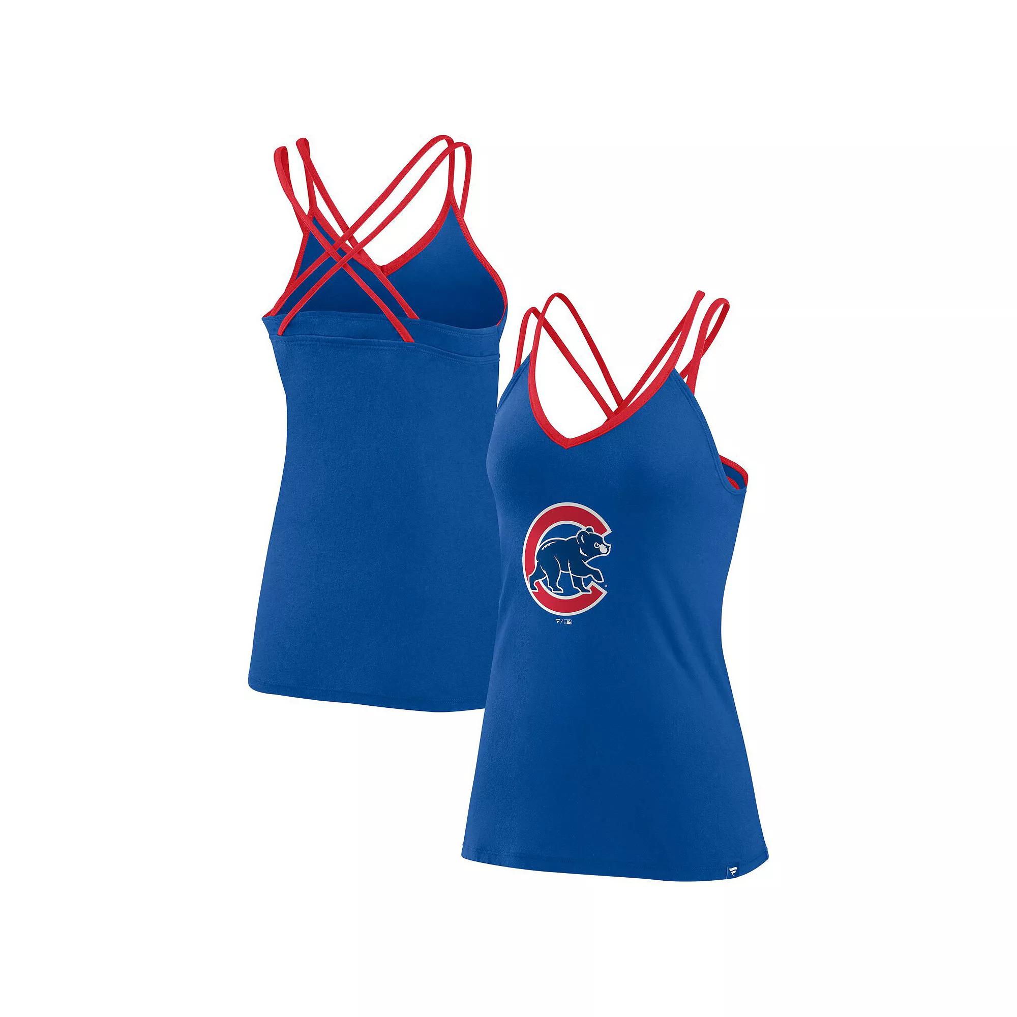 Women's Fanatics Branded Royal Chicago Cubs Barrel It Up Cross Back V-Neck Tank Top, Size: 2XL, Blue Product Image