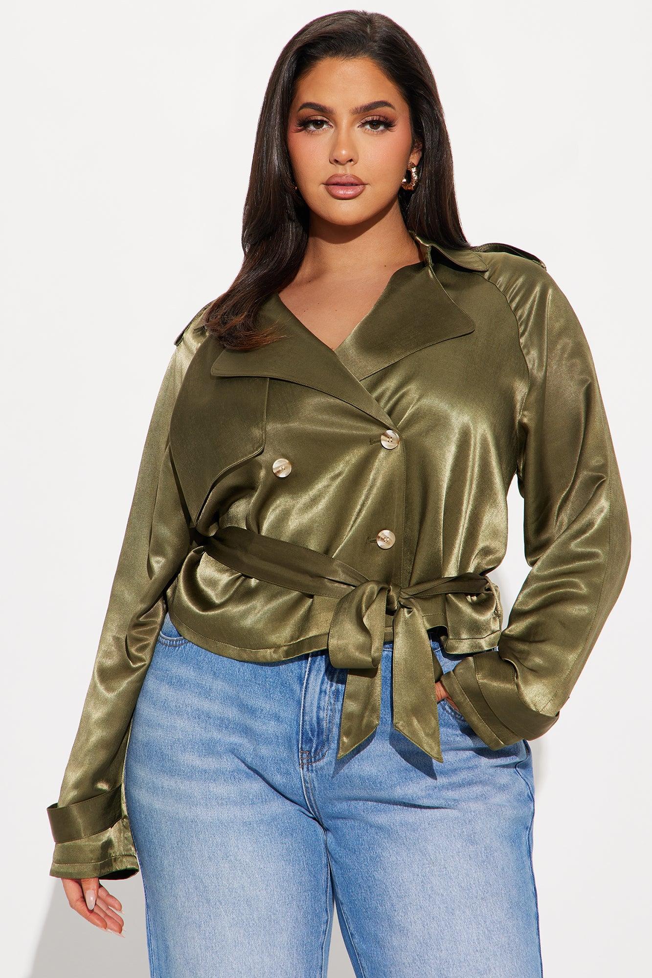 Jayla Satin Cropped Trench - Olive Product Image